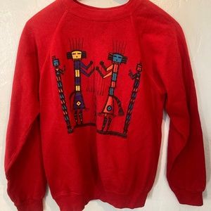 80's Tribal print Red Sweatshirt